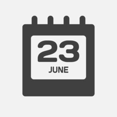 Icon day date 23 June, template calendar page