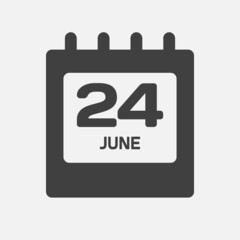 Icon day date 24 June, template calendar page