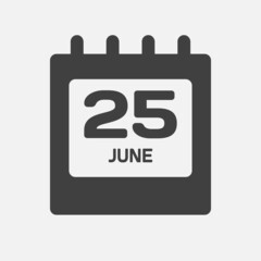 Icon day date 25 June, template calendar page