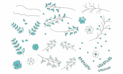 ティファニーブルー　花　イラスト　セット