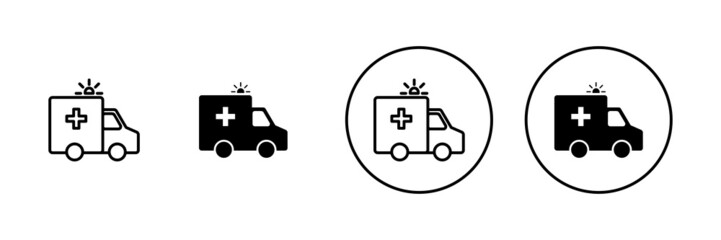 Ambulance icons set. ambulance truck sign and symbol. ambulance car