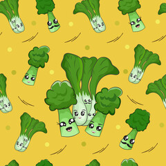 mustard with broccoli cartoon seamless pattern