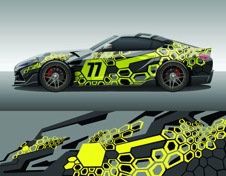 Car wrap vinyl racing decal ornament. Abstract geometric striped hexagonal sport background design print template. Vector illustration.