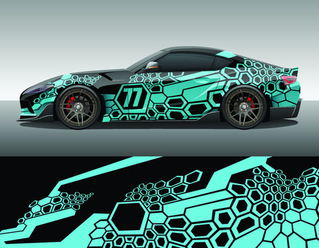 Car wrap vinyl racing decal ornament. Abstract geometric striped hexagonal sport background design print template. Vector illustration.