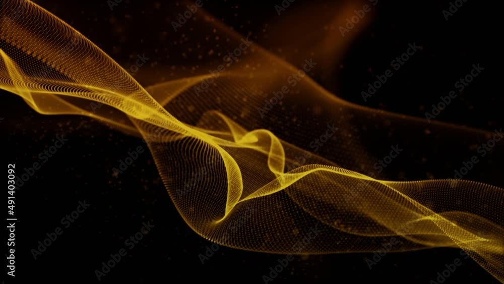 Aufkleber gold wave flow and twist particles shining in the dark, digital cyber space abstract background, 3d 