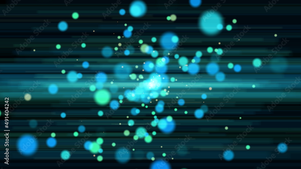 Poster futuristic aurora borealis in outer space with reflection of particles of flying clouds. 3d. 4k. iso