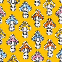 Funny cartoon retro mushrooms vector pattern