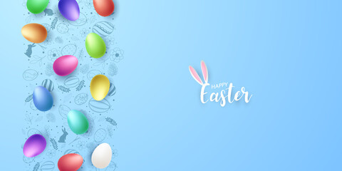 Happy Easter with realistic decorated eggs. beautiful design vector illustration