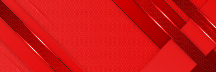 Abstract dark red metallic carbon neutral overlap light hexagon mesh design modern luxury futuristic technology background. Game tech wide banner vector illustration.