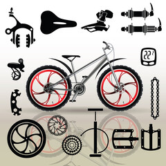 Bike. Vector image of sports, mountain, road transport.Bicycle parts. Cycling. Set of isolated objects. 