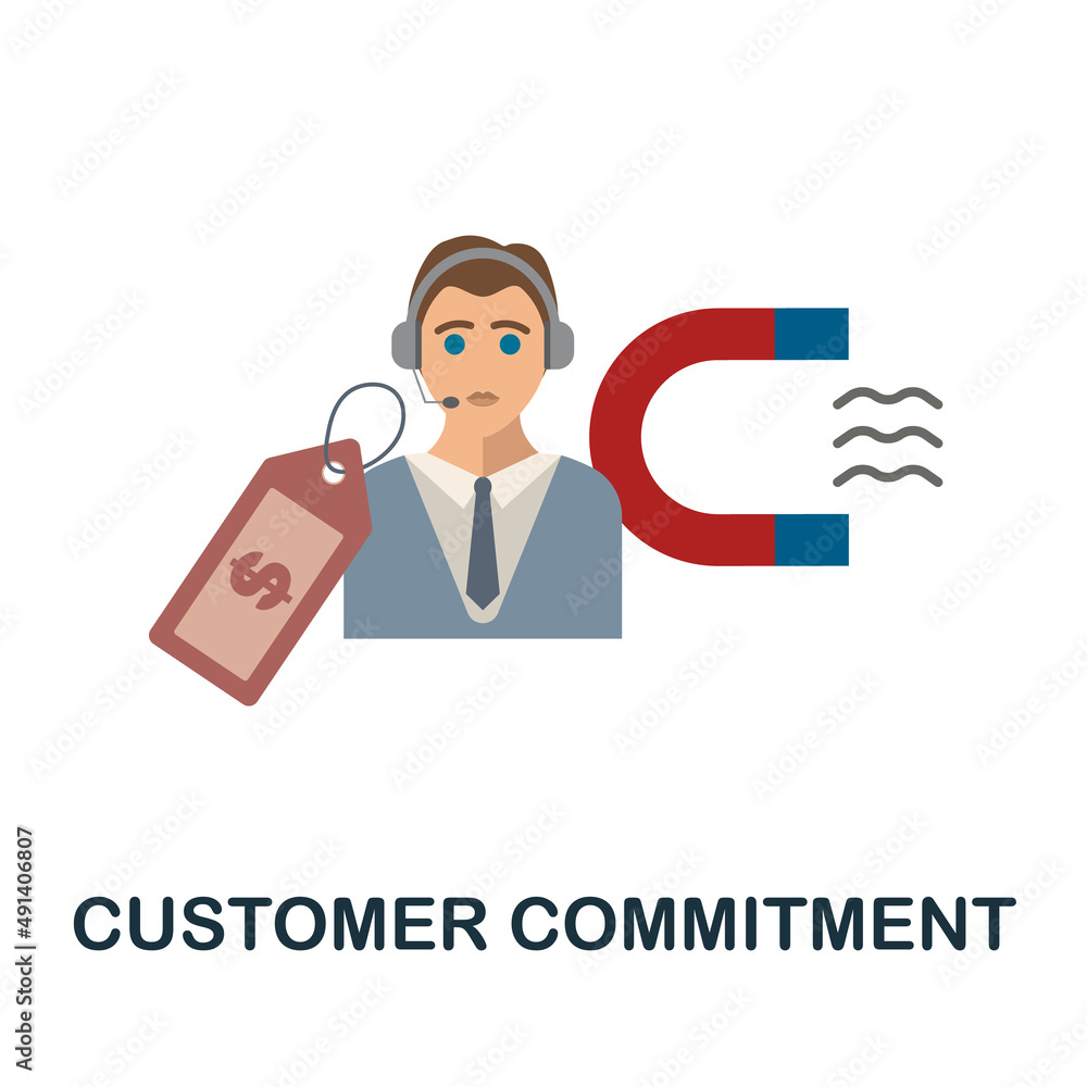 Poster customer commitment flat icon. colored element sign from company value collection. flat customer com
