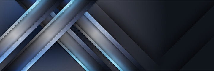 Obraz premium Abstract black metallic carbon neutral overlap light hexagon mesh design modern luxury futuristic technology background. Game tech wide banner vector illustration.