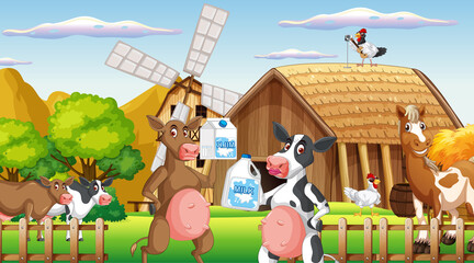 Scene with farm animal on the farm