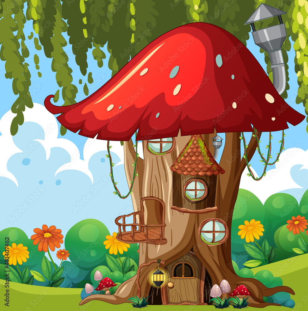 Wall mural Mushroom tree house in the forest