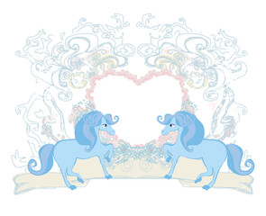 vintage elegant ornamental heart-shaped frame  with unicorns