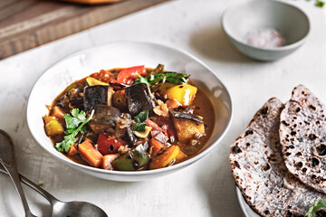 Aubergine with Carrot, Bell Pepper and Cherry tomatoes Stew
