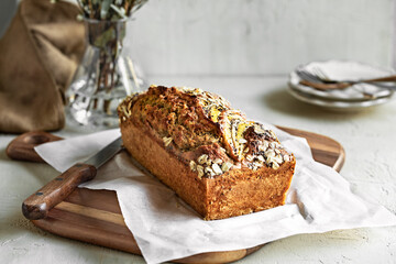 Banana loaf Cake with Oat and Chia seeds topping