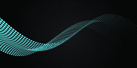 Black background and waves of blue dots