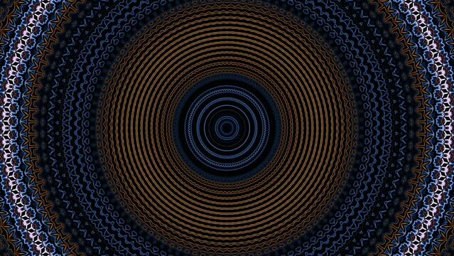 Relaxing background rotation M3947 in HD and 4K, brown blue and white, mandala kaleidoscope art, digital animated, one of a kind, hypnotical and magical.