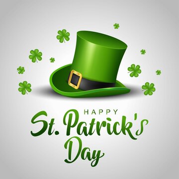happy St. Patrick's day. green hat with leaves. vector illustration design