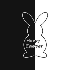 Happy easter Festive postcard. Easter rabbit on black white background with wish title. Design vector illustration
