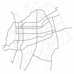 Abstract city map. Town streets on the plan. Monochrome line map of the  scheme of road. Urban environment, architectural background. Vector 