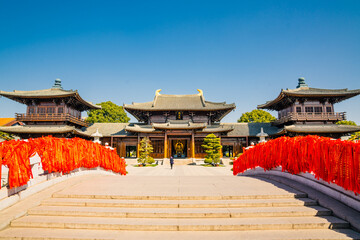 Detail view of the traditional Chinese architecture in Baoshan temple, an antique Buddhism temple in Shanghai, China.