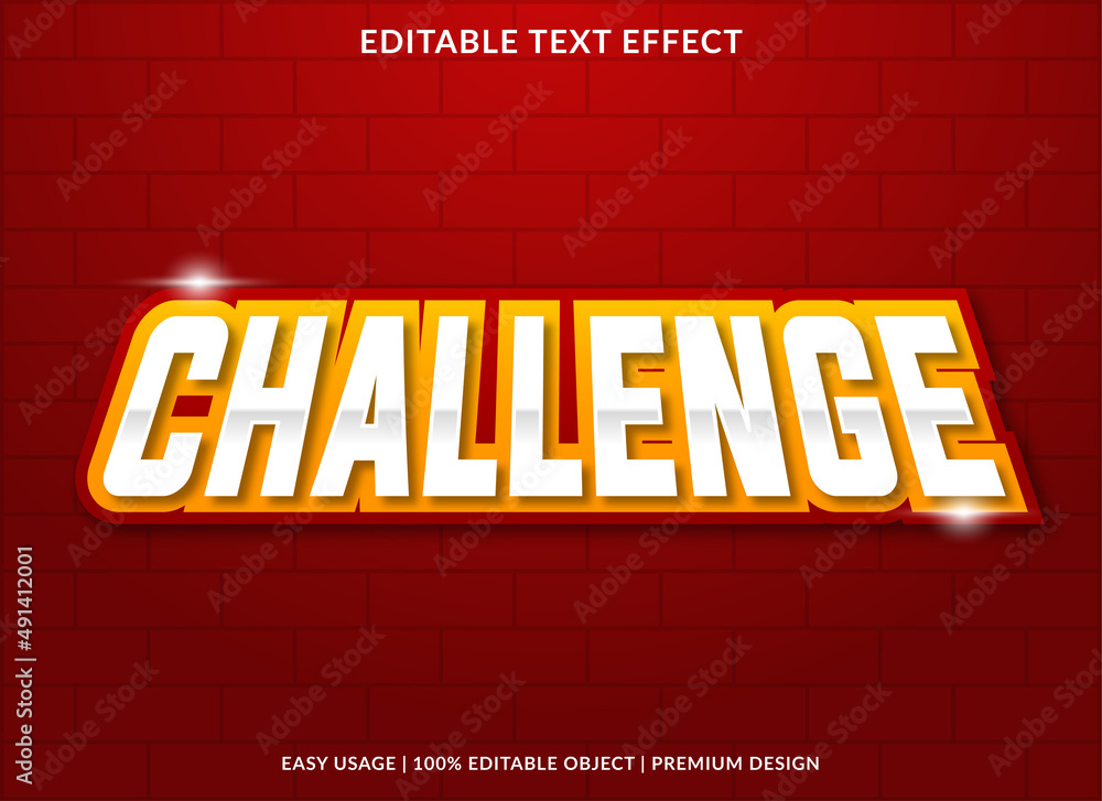 Poster challenge text effect editable template with abstract style use for business logo and brand