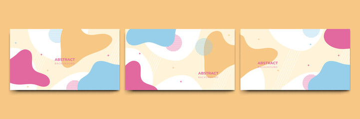 Abstract colorful Memphis flat geometric shapes background. Abstract composition with lines square dot triangle circle and wavy flat style. Design for poster, presentation, card, cover, banner.