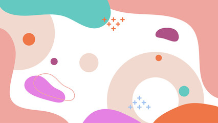 Abstract colorful Memphis flat geometric shapes background. Abstract composition with lines square dot triangle circle and wavy flat style. Design for poster, presentation, card, cover, banner.