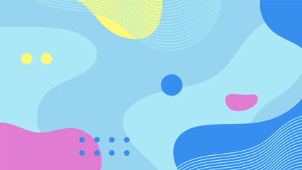 Abstract colorful Memphis flat geometric shapes background. Abstract composition with lines square dot triangle circle and wavy flat style. Design for poster, presentation, card, cover, banner.