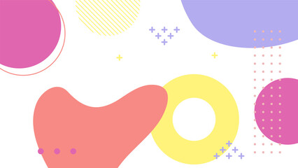 Abstract colorful Memphis flat geometric shapes background. Abstract composition with lines square dot triangle circle and wavy flat style. Design for poster, presentation, card, cover, banner.