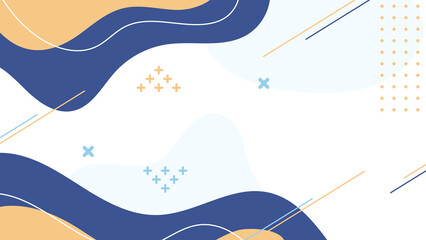 Abstract colorful Memphis flat geometric shapes background. Abstract composition with lines square dot triangle circle and wavy flat style. Design for poster, presentation, card, cover, banner.