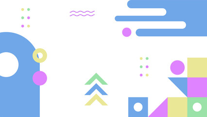 Abstract colorful Memphis flat geometric shapes background. Abstract composition with lines square dot triangle circle and wavy flat style. Design for poster, presentation, card, cover, banner.