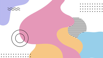 Abstract colorful Memphis flat geometric shapes background. Abstract composition with lines square dot triangle circle and wavy flat style. Design for poster, presentation, card, cover, banner.