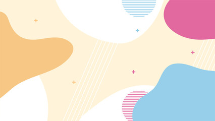 Abstract colorful Memphis flat geometric shapes background. Abstract composition with lines square dot triangle circle and wavy flat style. Design for poster, presentation, card, cover, banner.