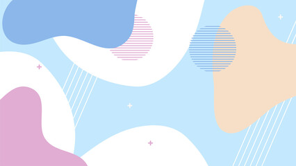 Abstract colorful Memphis flat geometric shapes background. Abstract composition with lines square dot triangle circle and wavy flat style. Design for poster, presentation, card, cover, banner.