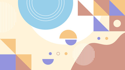 Abstract colorful Memphis flat geometric shapes background. Abstract composition with lines square dot triangle circle and wavy flat style. Design for poster, presentation, card, cover, banner.