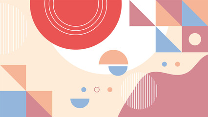 Abstract colorful Memphis flat geometric shapes background. Abstract composition with lines square dot triangle circle and wavy flat style. Design for poster, presentation, card, cover, banner.