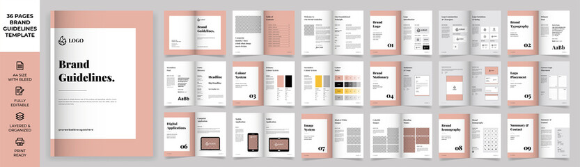 Brand Manual Template, Simple style and modern layout Brand Style, Brand Book, Brand Identity, Brand Guideline, Guide Book, Brand Guideline Presentation - obrazy, fototapety, plakaty