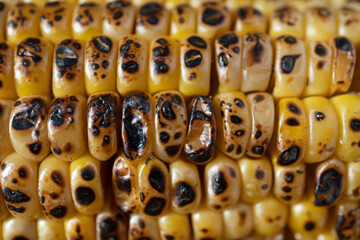 Grilled corn close-up on concrete background, traditional american holiday food