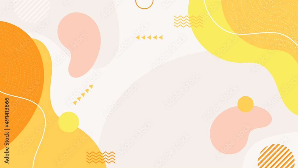Poster abstract colorful orange memphis flat geometric shapes background. abstract composition with lines s