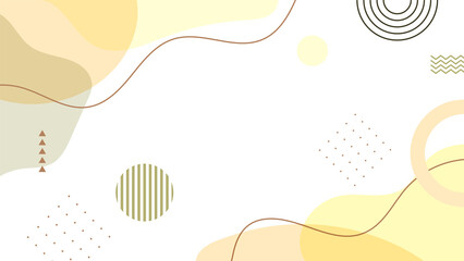 Abstract colorful yellow Memphis flat geometric shapes background. Abstract composition with lines square dot triangle circle and wavy flat style. Design for poster, presentation, card, cover, banner.