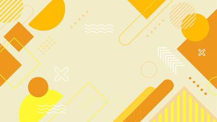 Abstract colorful orange Memphis flat geometric shapes background. Abstract composition with lines square dot triangle circle and wavy flat style. Design for poster, presentation, card, cover, banner.