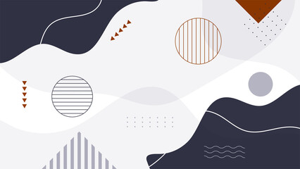 Abstract colorful Memphis flat geometric shapes background. Abstract composition with lines square dot triangle circle and wavy flat style. Design for poster, presentation, card, cover, banner.