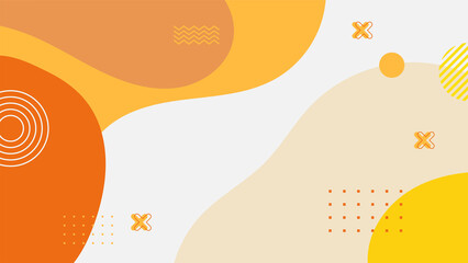 Abstract colorful orange Memphis flat geometric shapes background. Abstract composition with lines square dot triangle circle and wavy flat style. Design for poster, presentation, card, cover, banner.