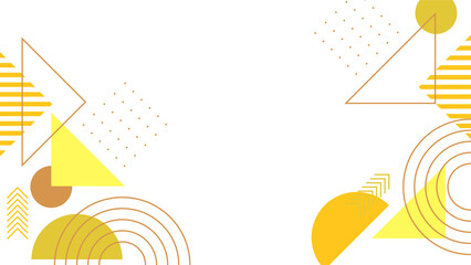 Abstract colorful orange Memphis flat geometric shapes background. Abstract composition with lines square dot triangle circle and wavy flat style. Design for poster, presentation, card, cover, banner.