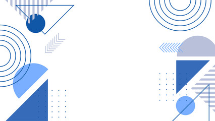 Abstract colorful blue Memphis flat geometric shapes background. Abstract composition with lines square dot triangle circle and wavy flat style. Design for poster, presentation, card, cover, banner.