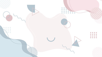 Abstract colorful Memphis flat geometric shapes background. Abstract composition with lines square dot triangle circle and wavy flat style. Design for poster, presentation, card, cover, banner.