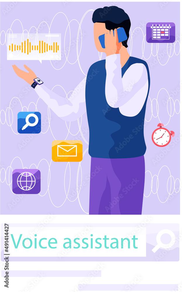 Poster voice assistant software agent perform tasks for user. speaker recognition, vote controlled smart sp